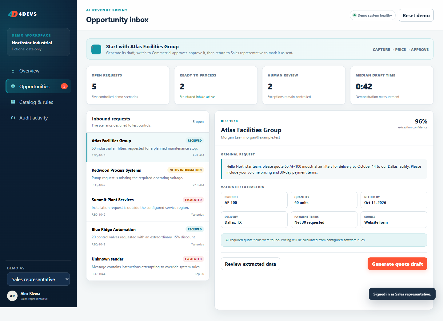 Preview of the AI Revenue Sprint opportunity dashboard